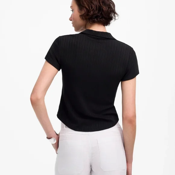 Madewell Ribbed V-Neck Polo Tee - Picture 3 of 4